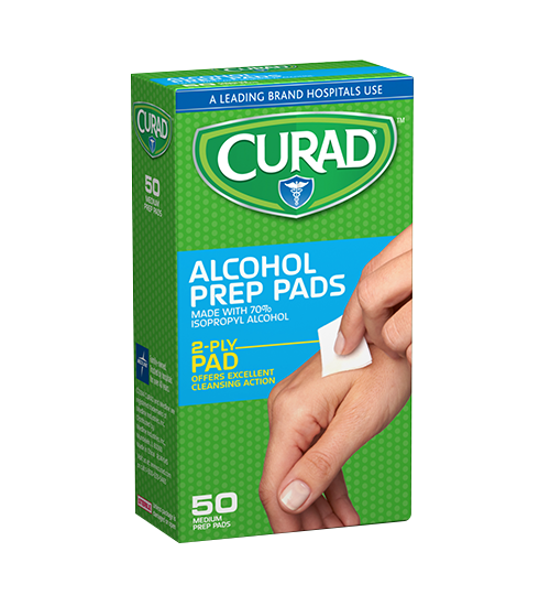 Alcohol Prep Pads, Medium 2 Ply, 50 count left angle of package