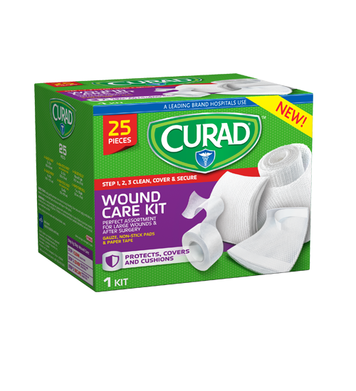 Image of Wound Care Kit, Assorted Sizes, 25 count Package Left Angle