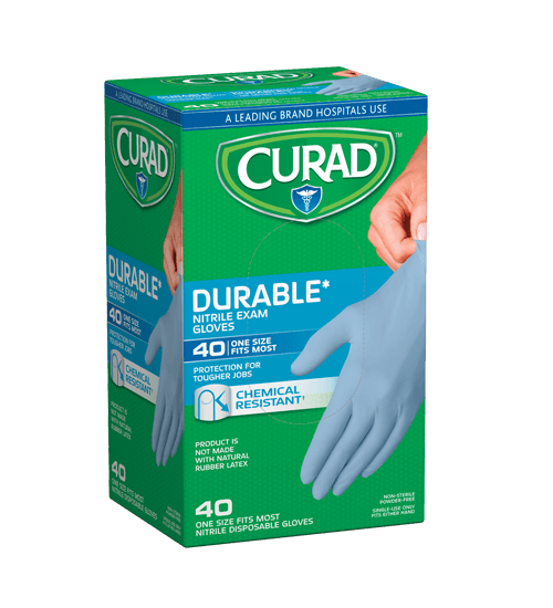 Image of Durable Nitrile Exam Gloves, One Size Fits Most, 40 count Left Angle