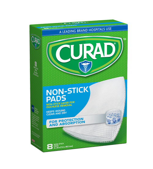 Image of Large Non-Stick Pads, 8″ x 3″, 8 count Package Left Angle