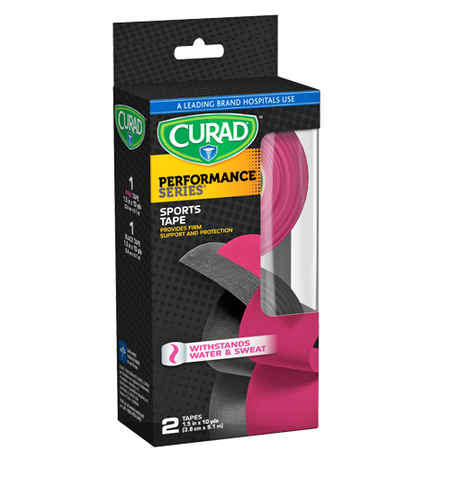 Performance Series Black & Pink Sports Tape, 1.5″ x 10 yds, 2 count Package Left Angle