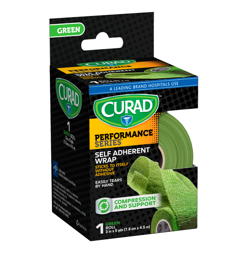 Image of Performance Series Green Self-Adherent Wrap, 3″ x 5 yds, 1 count Left Angle Package