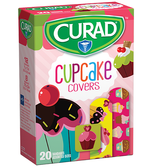 Image of Children’s Bandages – Cupcake Covers, Assorted Sizes, 20 count left of packaging