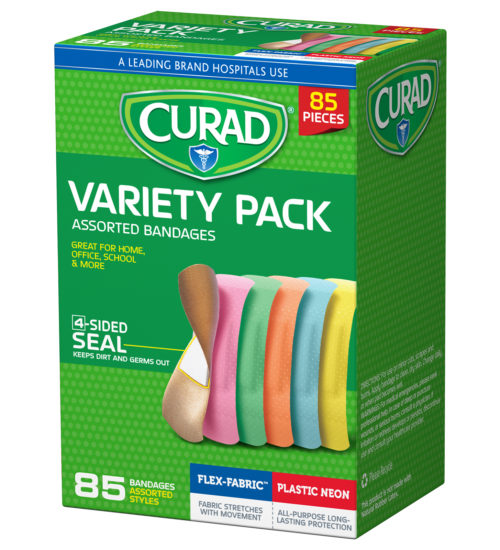 Bandage Variety Pack Assorted Sizes and Colors 85 count Left Angle
