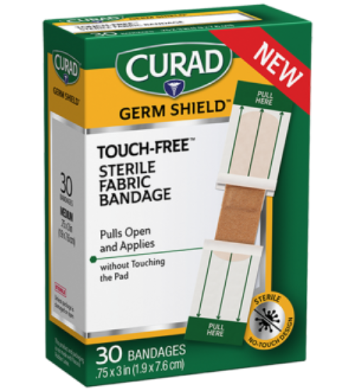 Image of Touch-Free Sterile Fabric Bandage, .75″ x 3″, 30 count left of packaging
