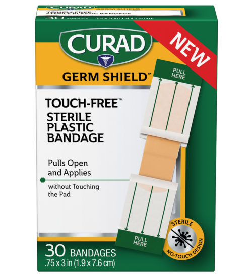 Touch-Free Sterile Plastic Bandages, .75″ x 3″, 30 count front of packaging