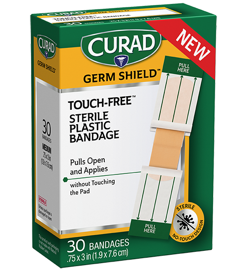 Image of Touch-Free Sterile Plastic Bandages, .75″ x 3″, 30 count left of packaging