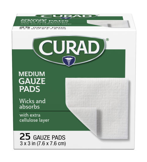 medium gauze pads, 25 ct, front side