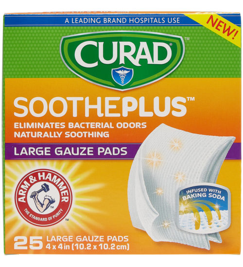 Large Gauze Pads with ARM & HAMMER™ Baking Soda, 4″ x 4″, 25 count front of packaging