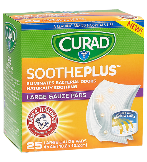 Image of Large Gauze Pads with ARM & HAMMER™ Baking Soda, 4″ x 4″, 25 count left of packaging