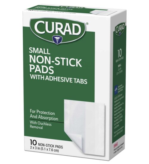 Small Non-Stick Pads with Adhesive Tabs 10 count left side