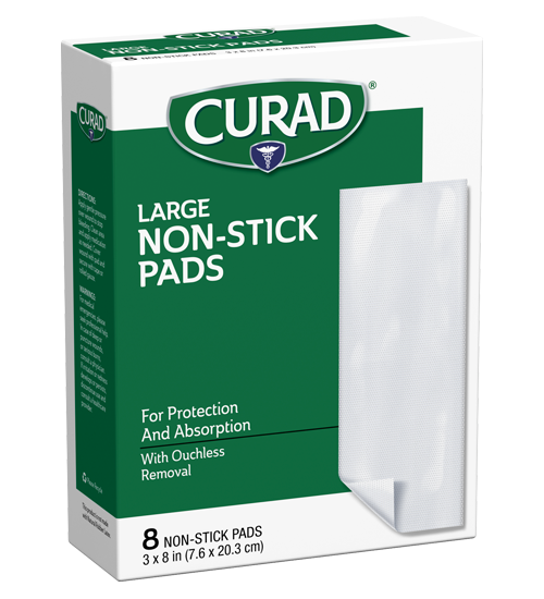 large non stick pads, 8 ct, right side