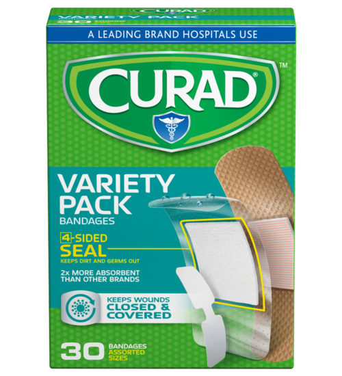 Bandage Variety Pack, Assorted Sizes, 30 count front of packaging