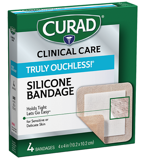 Truly Ouchless! Silicone Bandages, 4" x 4", 4 count Curad Bandages