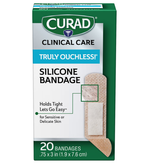 Truly Ouchless! Silicone Strip Bandages, .75″ x 3″, 20 count front of packaging