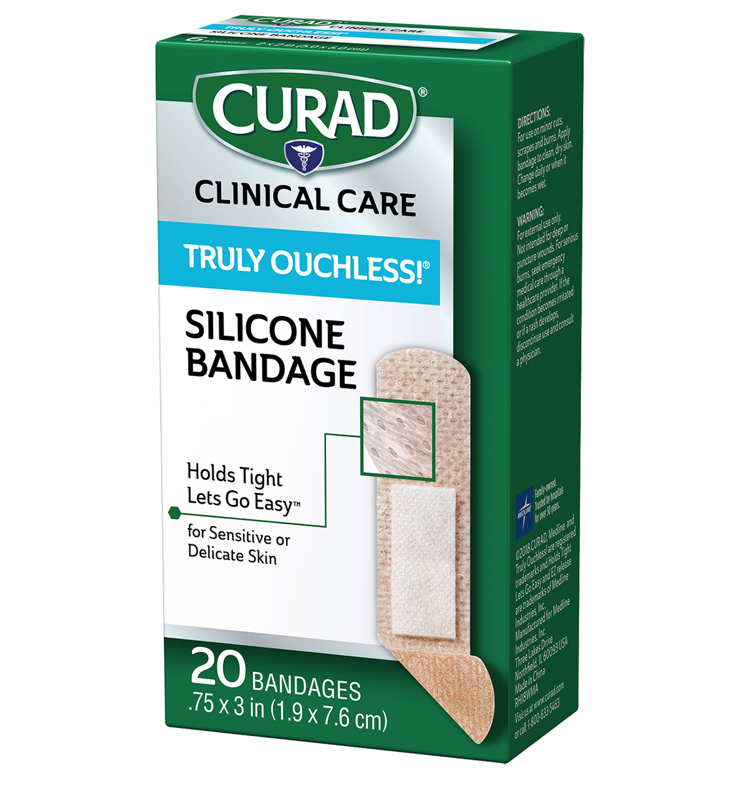 Truly Ouchless! Silicone Extra Large Bandages, 1.625 x 4, 8 count