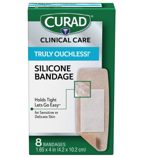 Truly Ouchless! Silicone Extra Large Bandages, 1.625″ x 4″, 8 count front of packaging