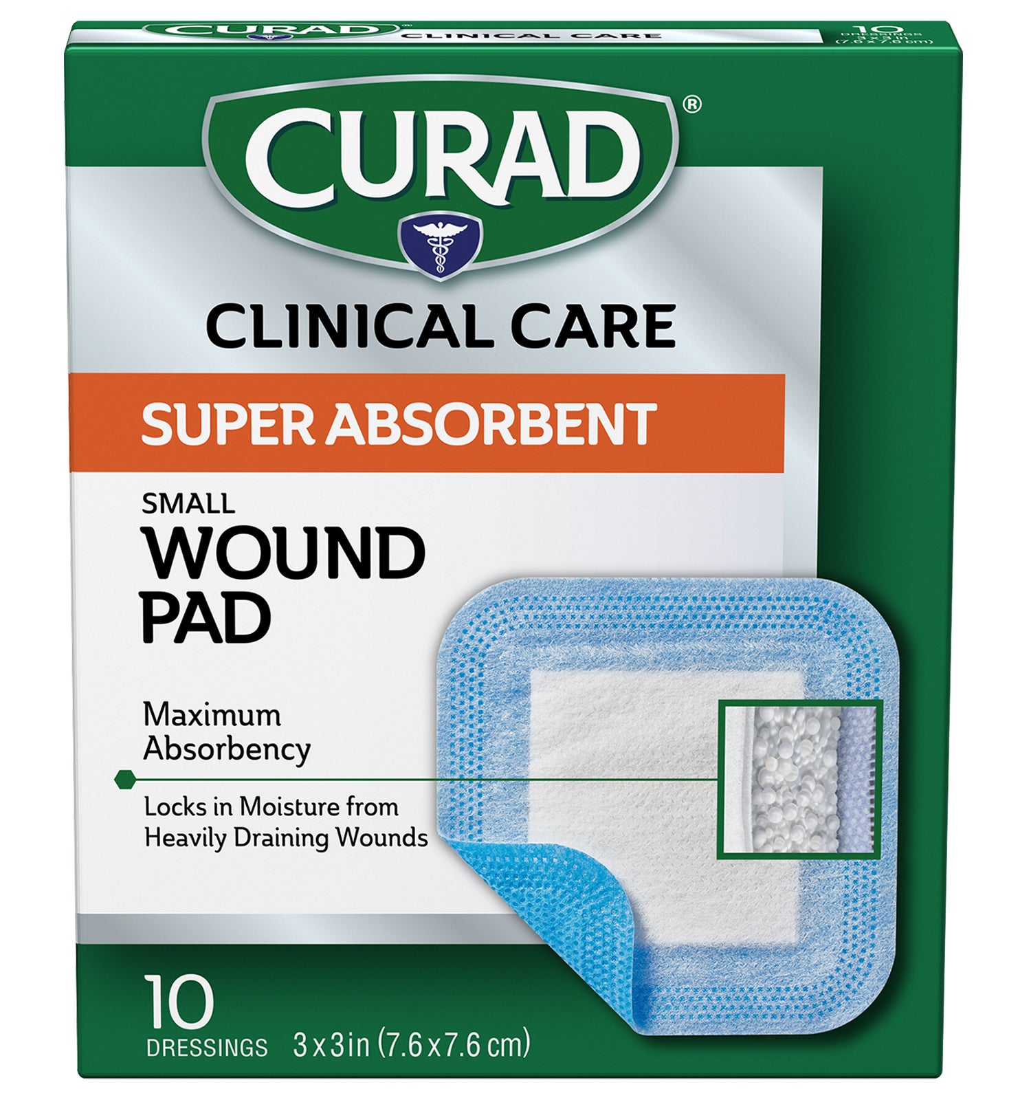 Small Super Absorbent Wound Pad, 3" x 3", 10 count Curad Bandages