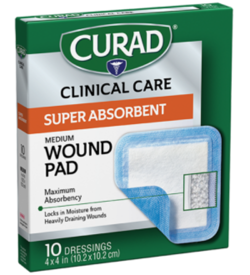 Image of Medium Super Absorbent Wound Pad, 4″ x 4″, 10 count left of package