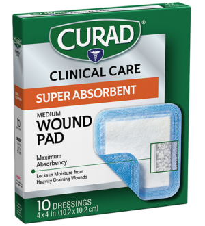Medium Super Absorbent Wound Pad, 4″ x 4″, 10 count left of package