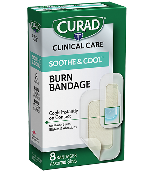 Image of Soothe & Cool Burn Bandages, Assorted Sizes, 8 count left of package