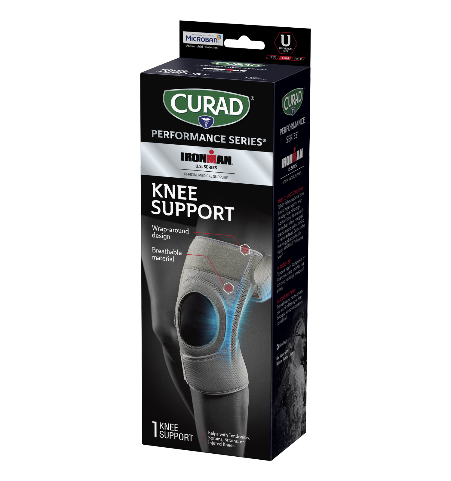 CURAD Performance Series IRONMAN Knee Support with Side Stabilizers,  Adjustable, Universal, 1 count