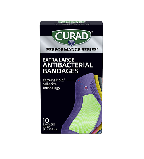 Image of Curad Performance Series Extreme Hold Antibacterial Extra Large Adhesive Bandages, 10 count