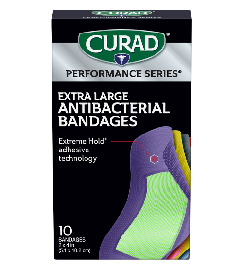 Image of CURAD Performance Series Extreme Hold Antibacterial Extra Large Adhesive Bandages, 10 count