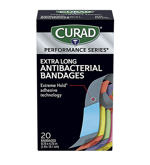 Image of Curad Performance Series Extreme Hold Antibacterial Extra Long Adhesive Bandages, 20 count