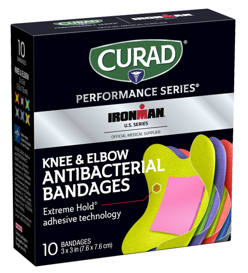 Image of Curad Performance Series Extreme Hold Antibacterial Knee & Elbow Adhesive Bandages, 10 count view 1