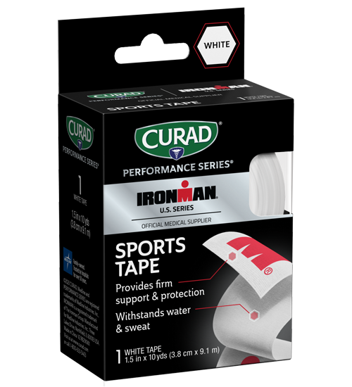 Image of CURAD Performance Series IRONMAN Sport Tape, White with Red IRONMAN logo, 1.5" x 10yds view 1