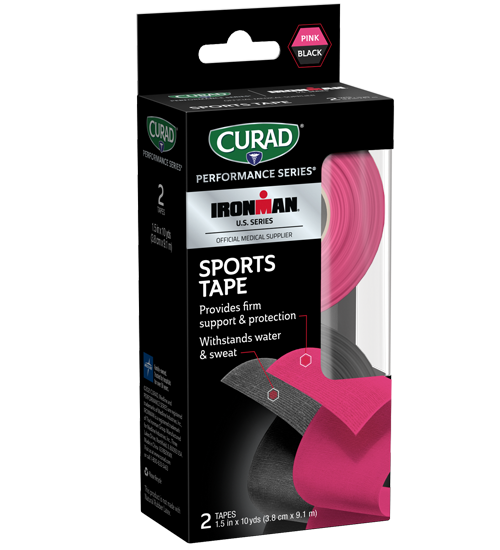 Image of CURAD Performance Series IRONMAN Sports Tape, Black & Pink, 1.5" x 10yds, 2 count view 1