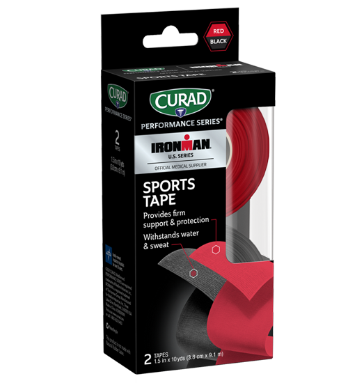 Image of CURAD Performance Series IRONMAN Sports Tape, Black & Red, 1.5″ x 10yds, 2 count view 1