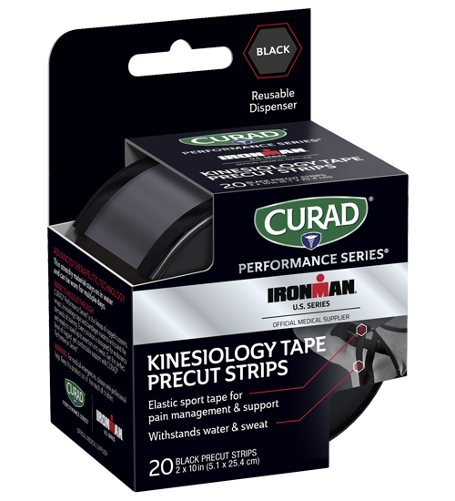 Image of CURAD Performance Series IRONMAN Kinesiology Tape, Black, 2″ x 10″ strips, 20 count view 1