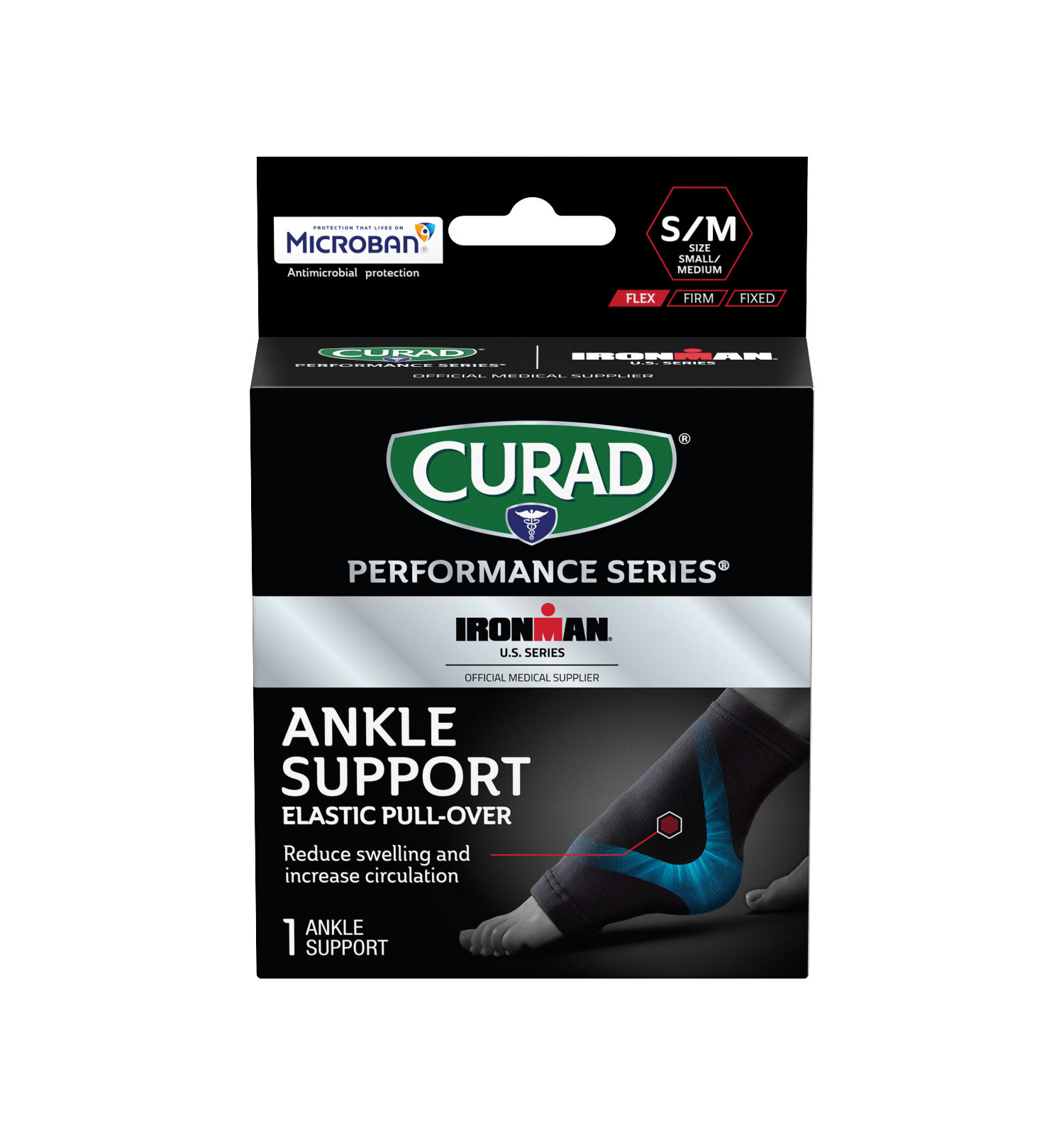 CURAD Performance Series IRONMAN Ankle Support, Elastic, Small/Medium, 1  count