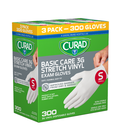 Image of Basic Care 3G Stretch Vinyl Exam Gloves – Small