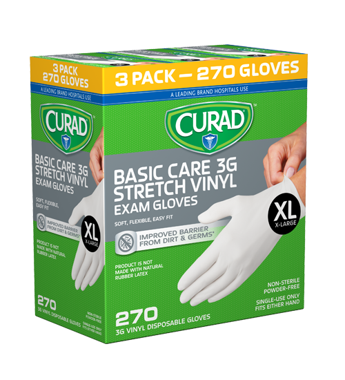 Basic Care 3G Stretch Vinyl Exam Gloves – Extra Large
