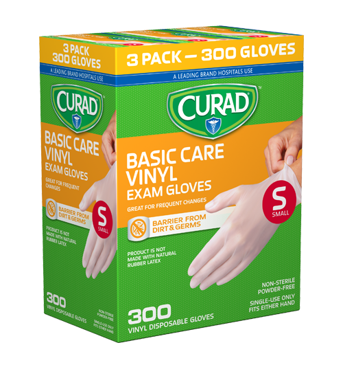 Basic Care Vinyl Exam Gloves Small 300 CT