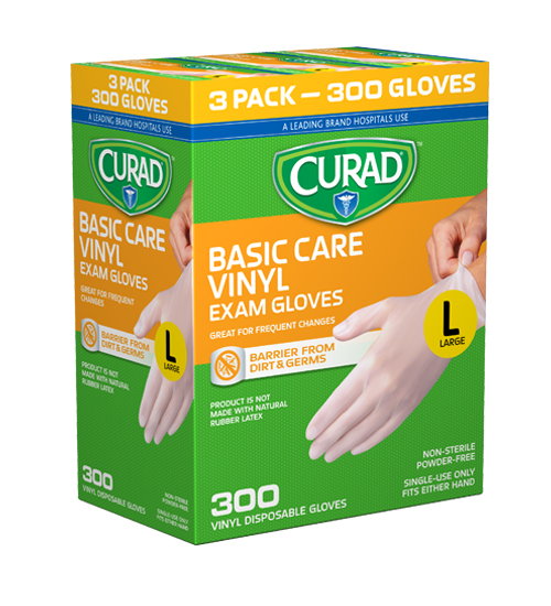 Basic Care Vinyl Exam Gloves Large 300 CT