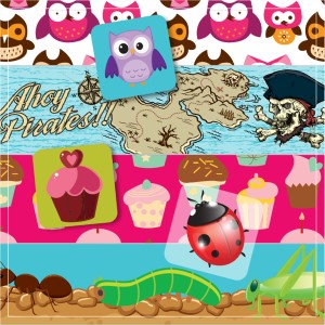 Fun Designs such as cupcakes, pirates, and owls