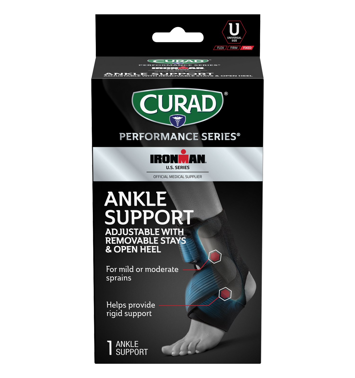 CURAD Performance Series IRONMAN Ankle Support, Elastic, Small