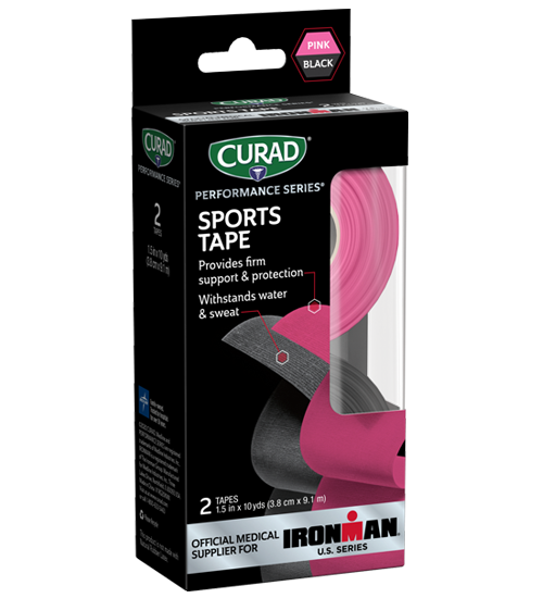 CURAD Performance Series IRONMAN Sports Tape, Black & Pink, 1.5" x 10yds, 2 count Curad