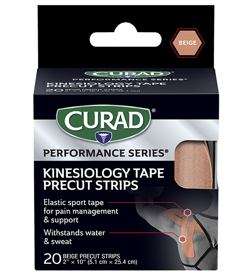 Image of CURAD Performance Series Kinesiology Tape, Beige, 2″ x 10″ strips, 20 count