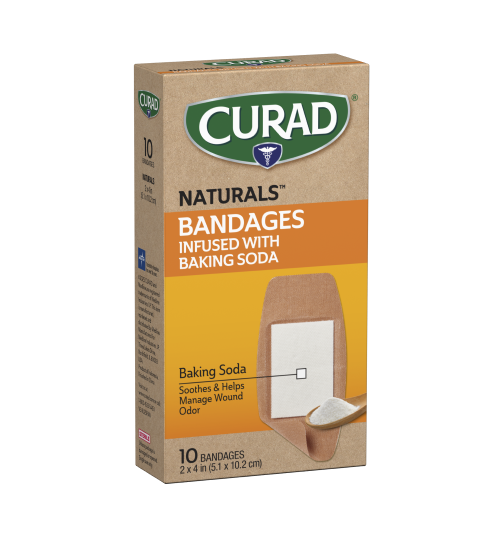 Image of CURAD Naturals™ Baking Soda Bandages 2″ x 4″, 10-Count Box