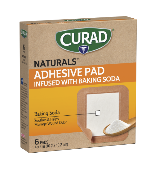 Image of CURAD Naturals™ Baking Soda Adhesive Pads 4″ x 4″, 6-Count Box