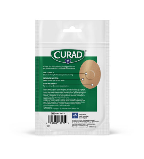 Back packaging of Curad® Tan CGM Patches (25-Count) | 3.13