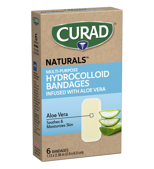 Image of CURAD  Naturals™ Aloe Vera Hydrocolloid Bandages, Multi-Purpose, 1.13"X2.38", 6 ct