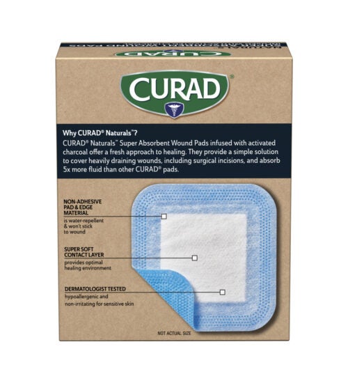 CURAD® Naturals™ Charcoal Super Absorbent Wound Pad, Small, 3