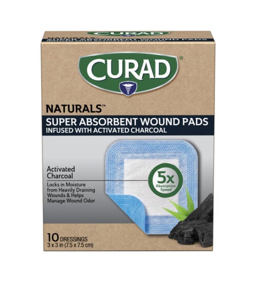 CURAD® Naturals™ Charcoal Super Absorbent Wound Pad, Small, 3