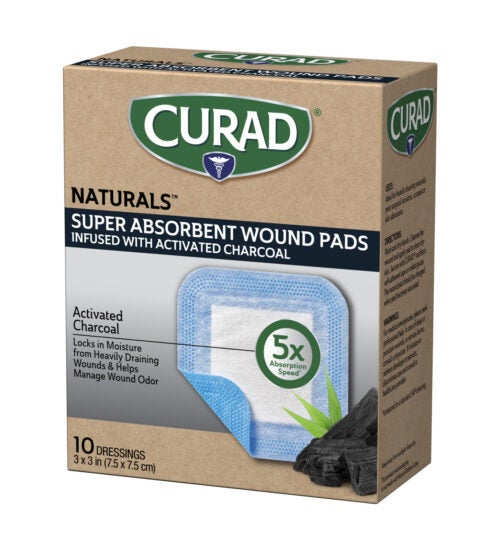 CURAD® Naturals™ Charcoal Super Absorbent Wound Pad, Small, 3